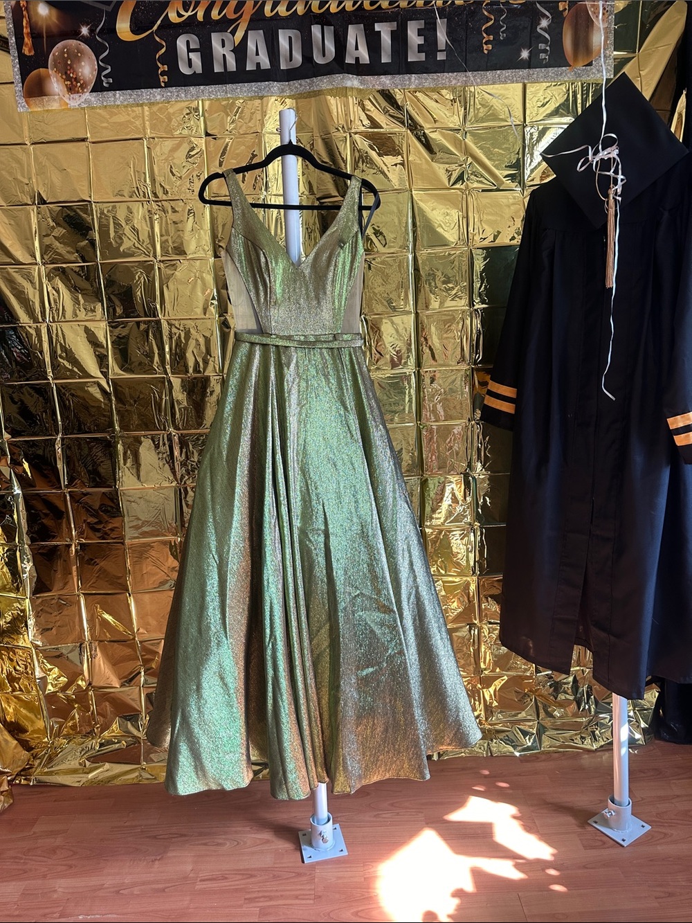 Jovani Metallic Green V-Neck Ball Gown - Picture 5 of 6